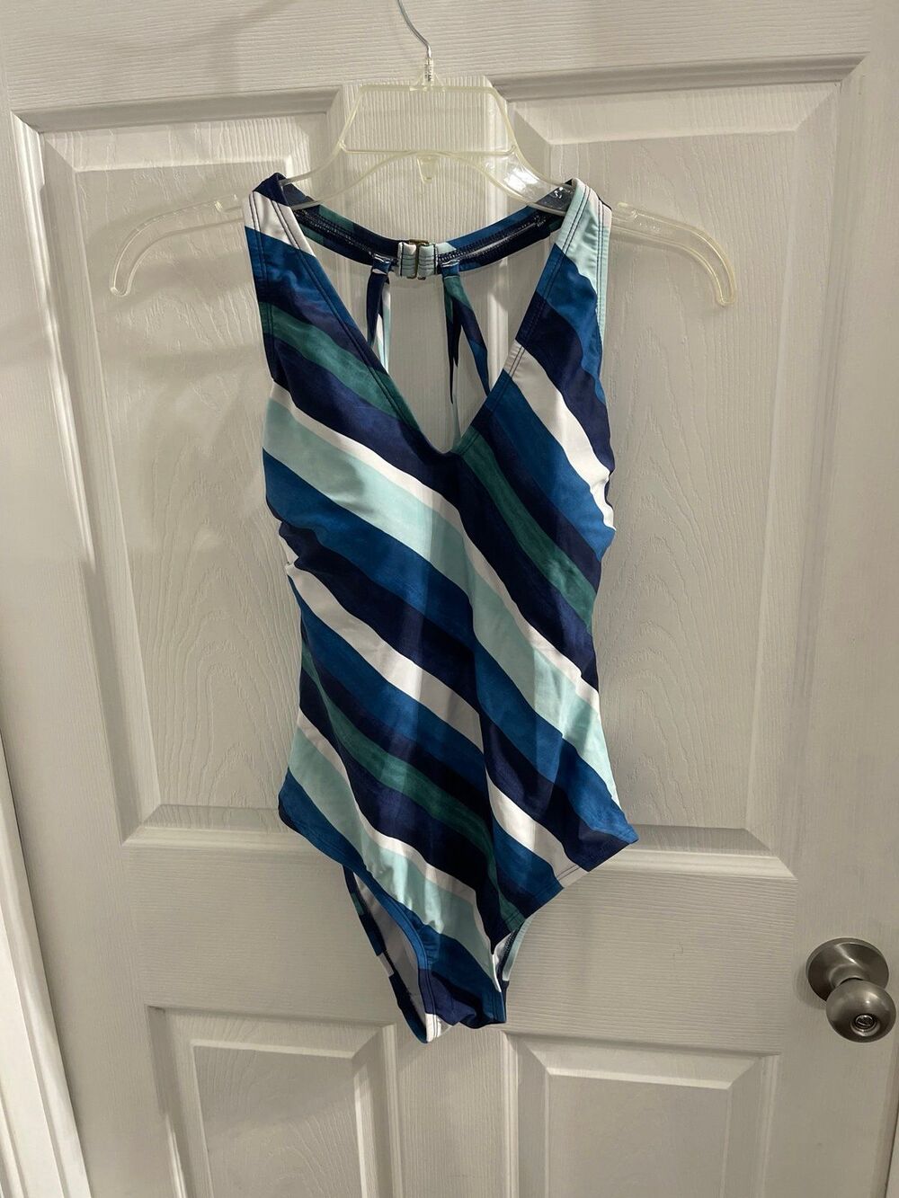 Kona Sol Striped One-Piece Swimsuit Size M
